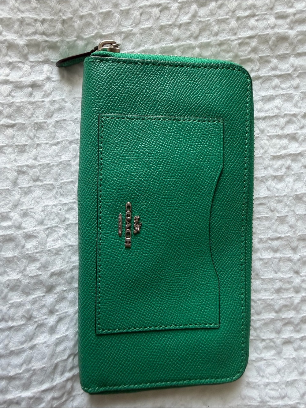 Coach Green Leather Zip Wallet with Front Card Slot